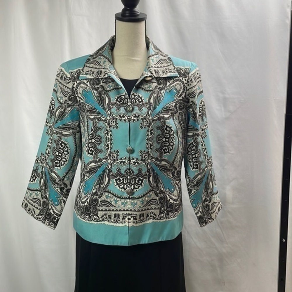 Patchington 100% Silk Turquoise Print Blazer, Size Medium